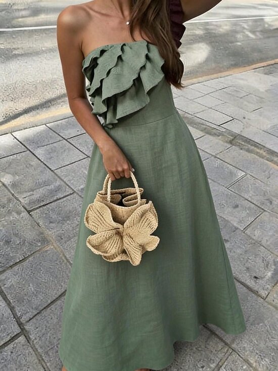 MODA ME COUTURE Dresses & Skirts - Green Casual Women's Bohemian Elegant Strapless Ruffle Hem Dress